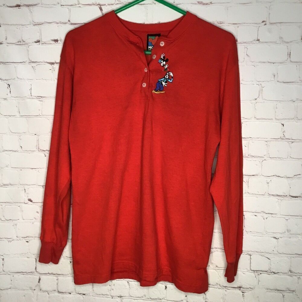 Vintage Mickey Unlimited‎ Red Shirt Long Sleeve Mickey Embroidery Mens Mediums.